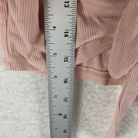 Open Edit Crop Top Women's XS Pink Knot Front Stretch‎ V-Neck Short Sleeve 6394 - Picture 6 of 7